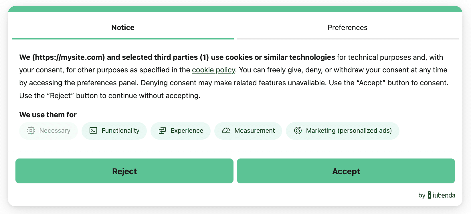 Cookie banner example