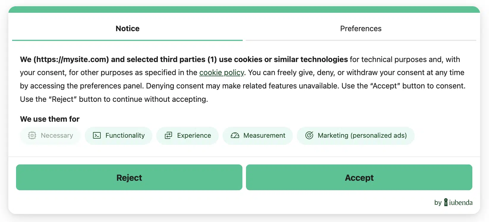 Cookie banner example