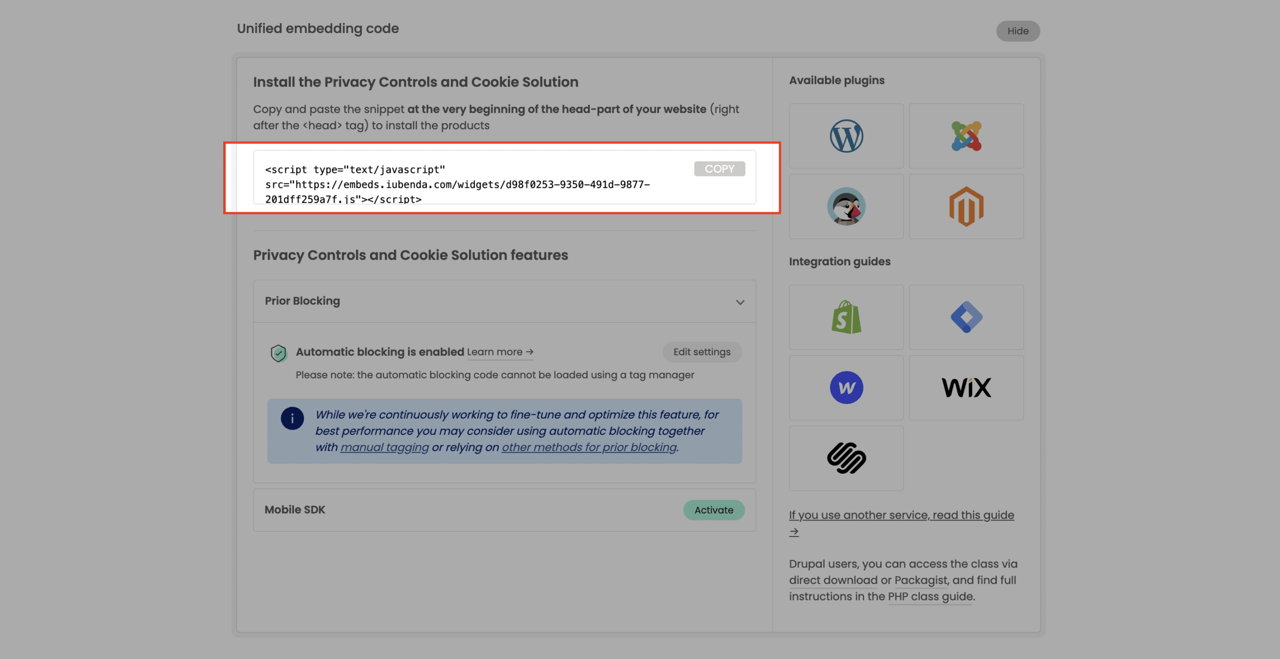 Cookie Solution - Embed the cookie banner