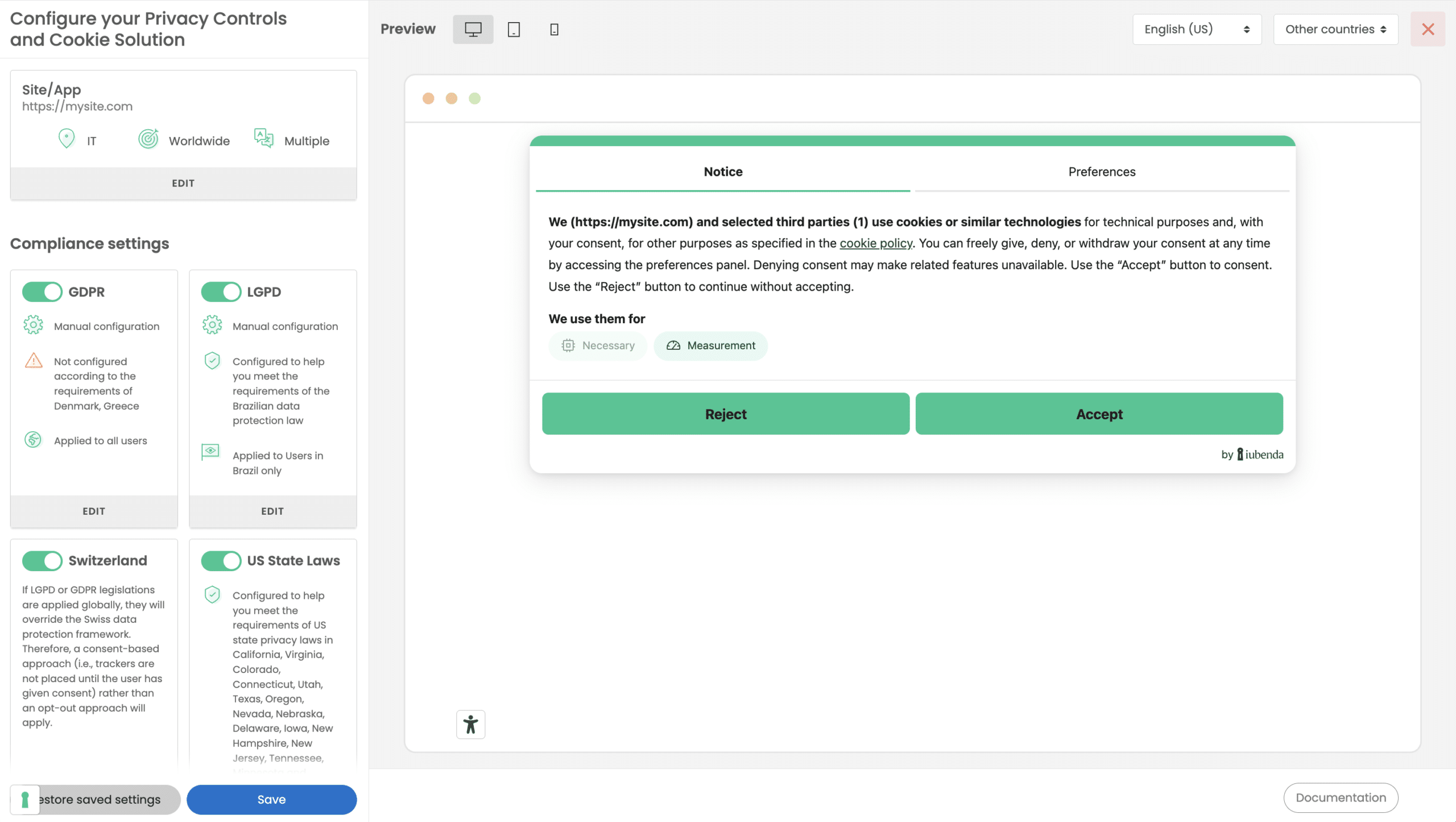 Cookie Solution - Configuration of the cookie banner