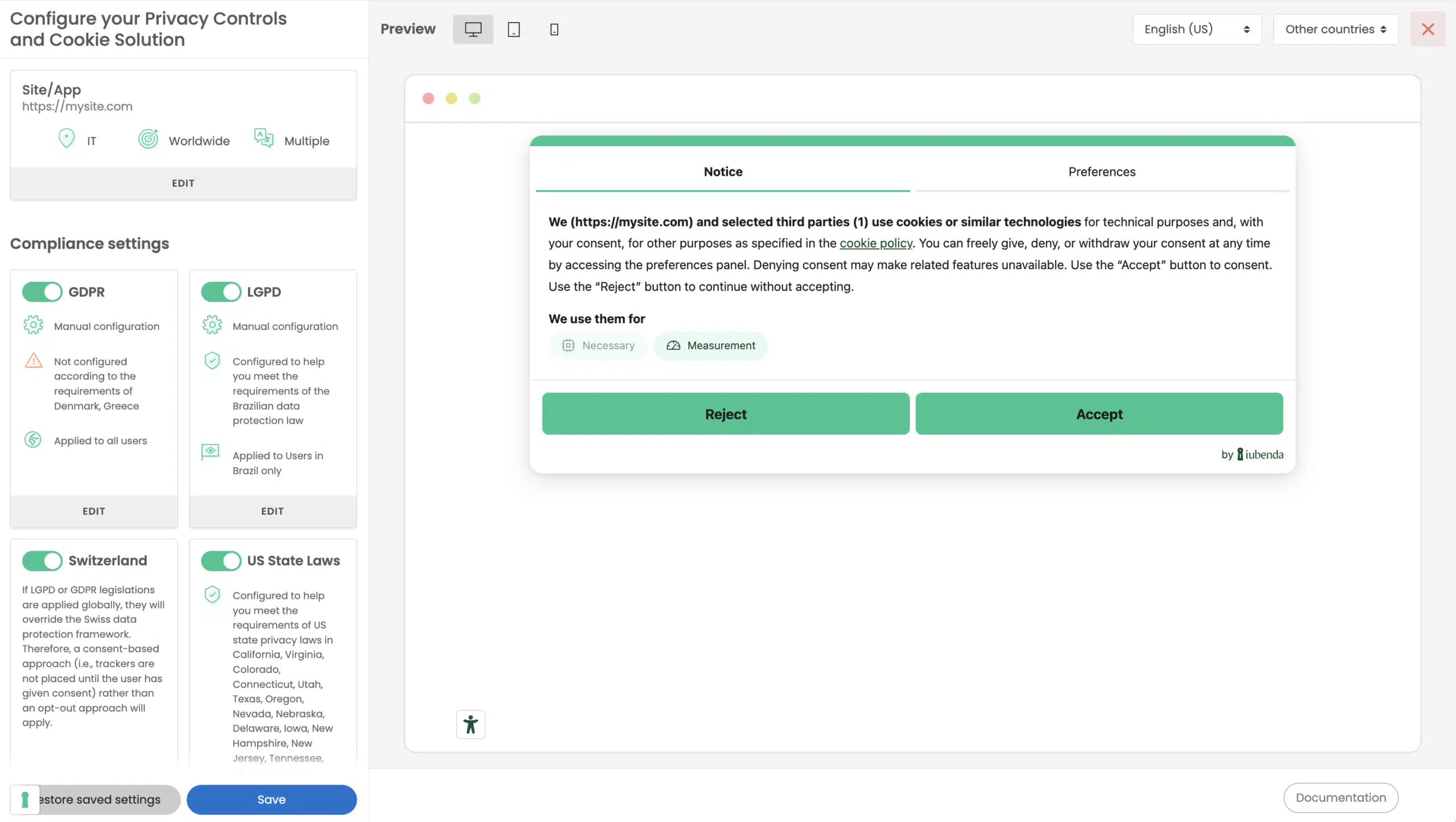 Cookie Solution - Configuration of the cookie banner