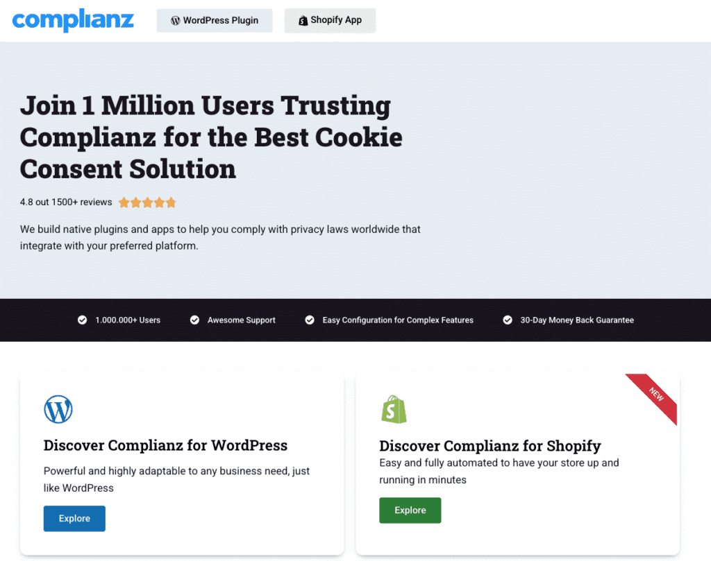 Complianz WordPress and Shopify cookie consent plugin