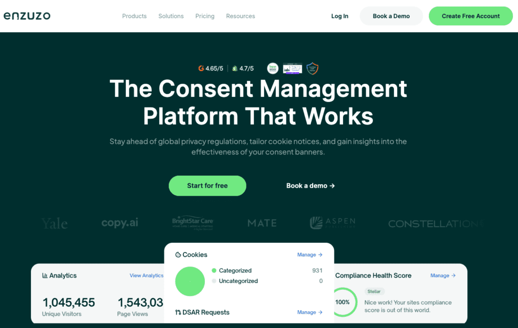 Enzuzo cookie consent and privacy management for e-commerce