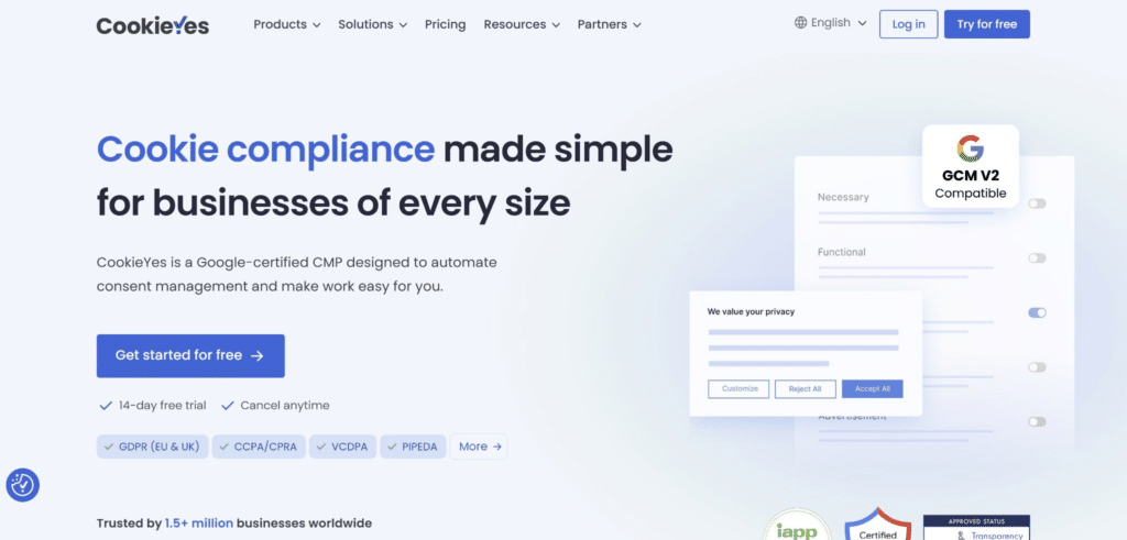 CookieYes lightweight cookie consent solution