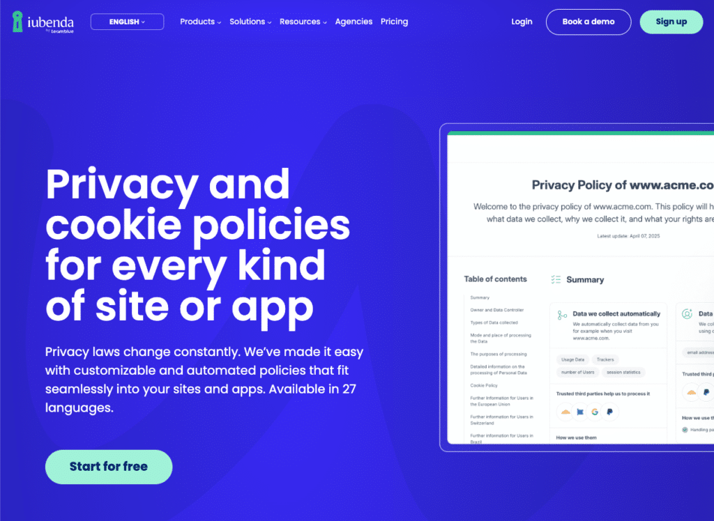 iubenda privacy and cookie policy generator