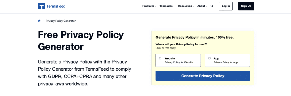 TermsFeed clause-based privacy policy generator