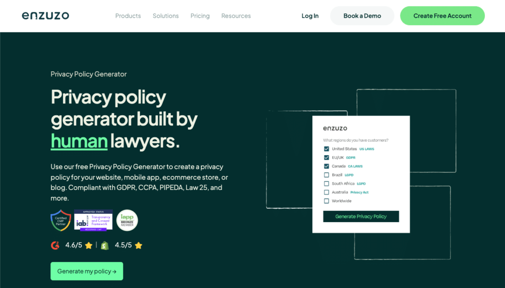 Enzuzo privacy policy generator for e-commerce