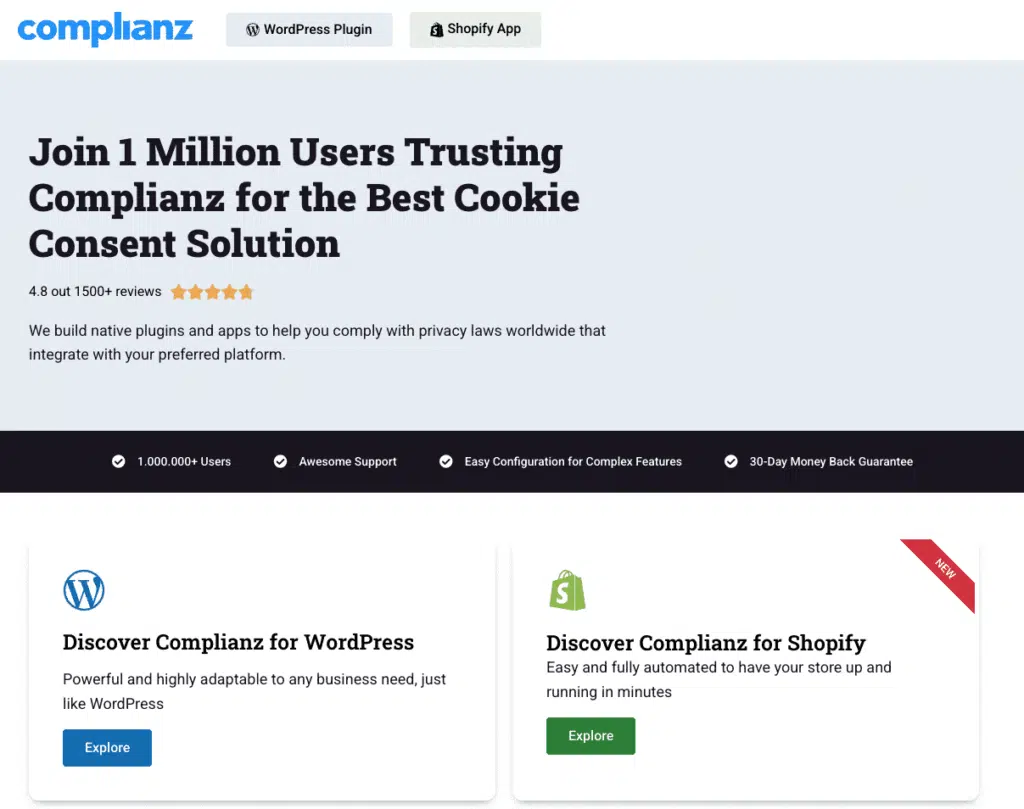 Complianz GDPR compliance plugin for WordPress and Shopify