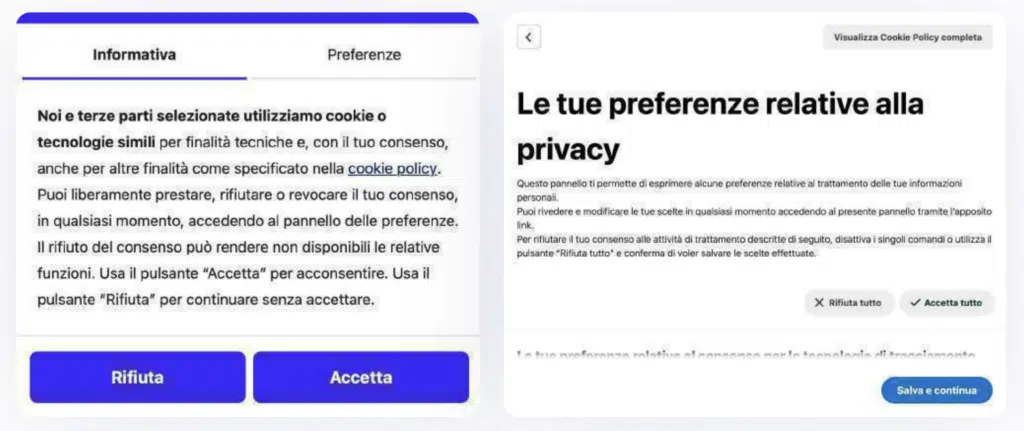 cookie banner e preferenze