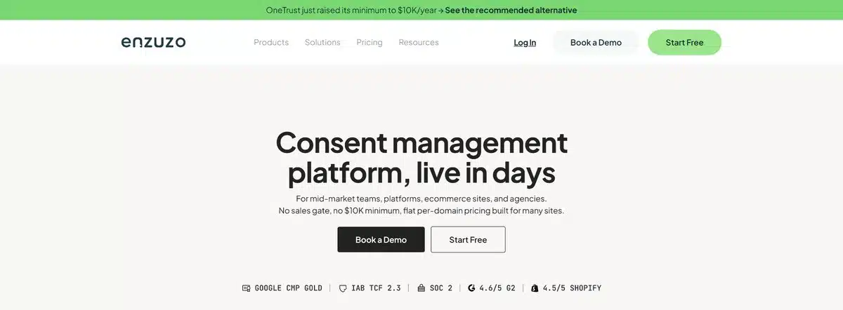 The Enzuzo homepage
