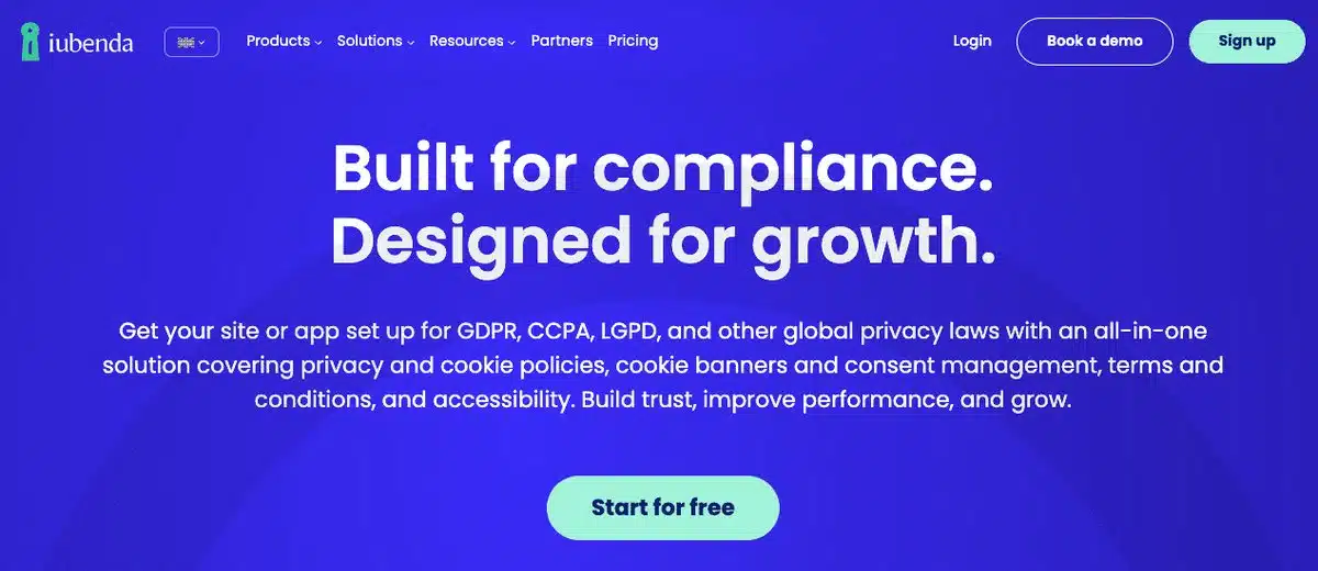 The iubenda homepage