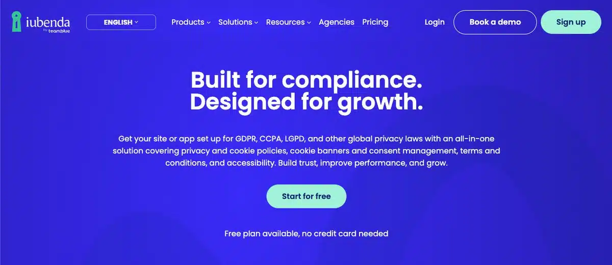 The iubenda homepage