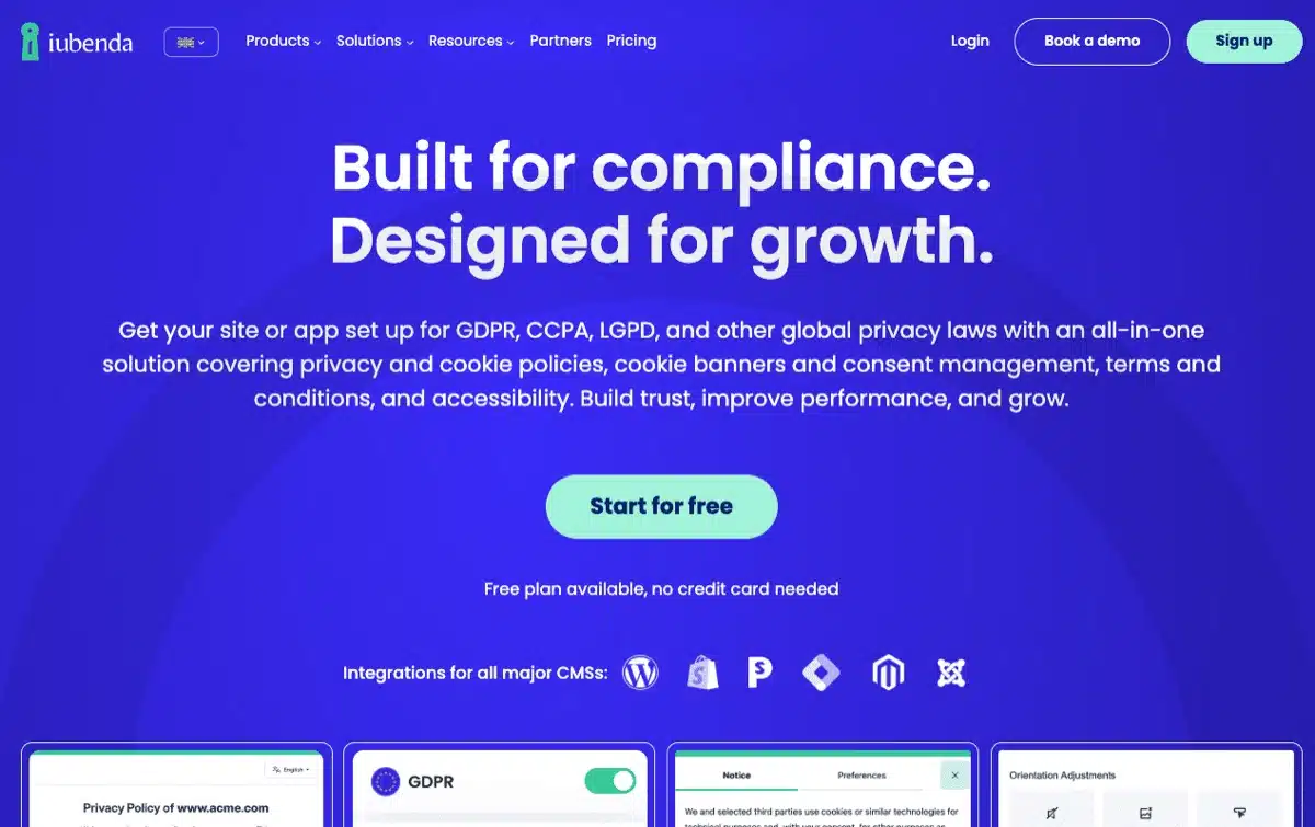 The iubenda homepage