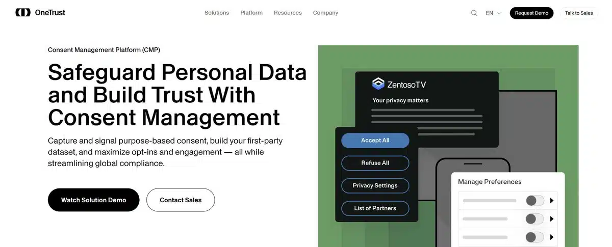 The OneTrust homepage