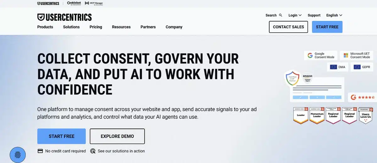 The Usercentrics homepage
